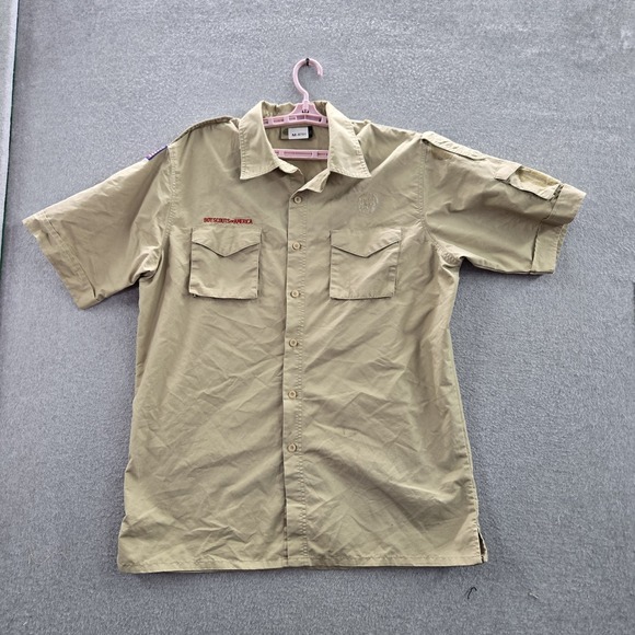 Boy Scouts Of America Men Button Up Shirt L Brown Outdoor Hiking - Picture 1 of 10